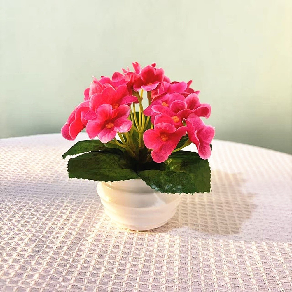 Plastic Violet Flower Bonsai in Pot 15cm Wide 14cm High for Indoor Decor