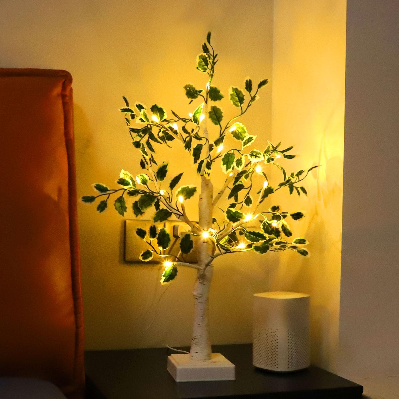 24 LED Artificial Tree Lamp, Lighted Trees for Indoor Decor 1ft 11in, White