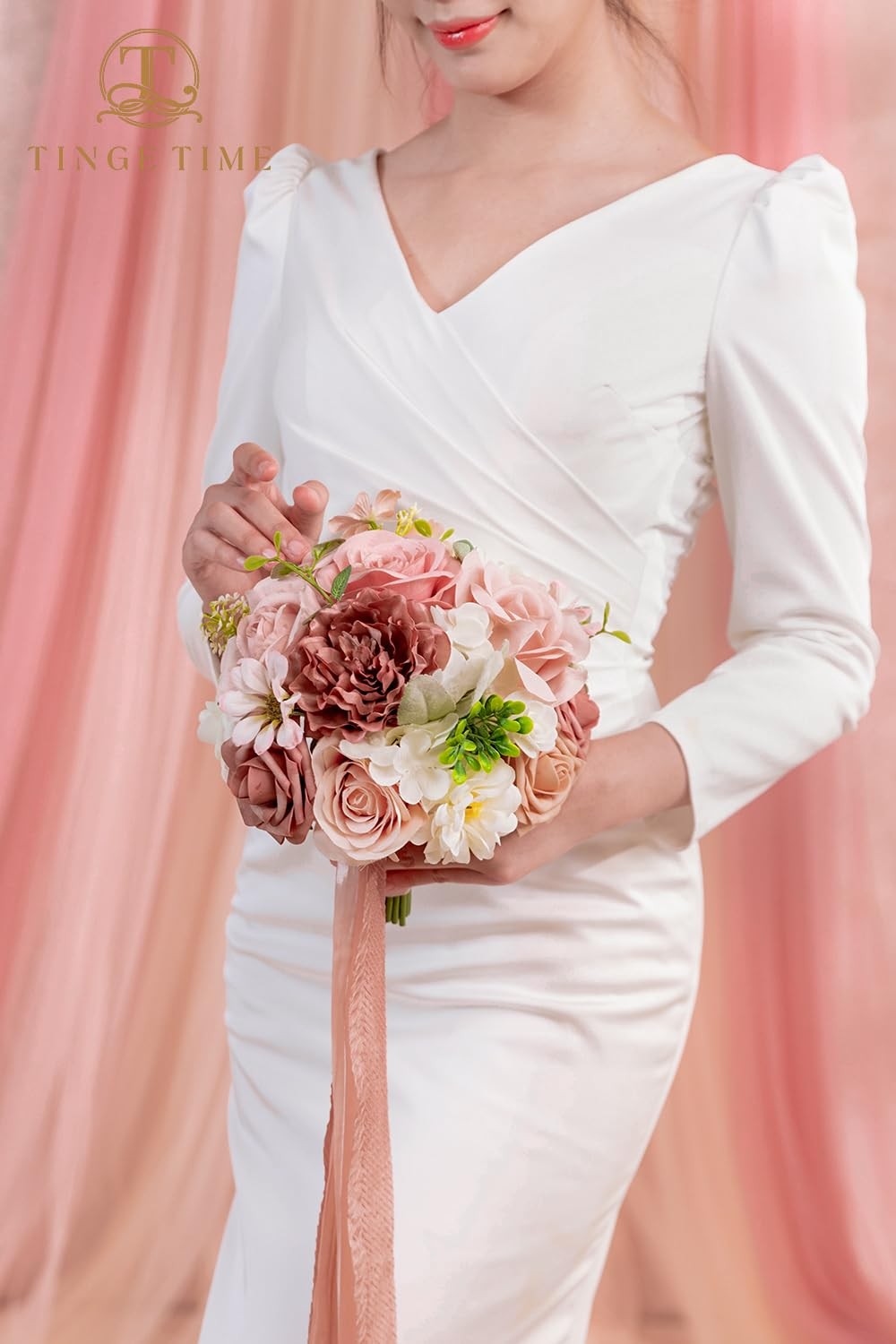9 inch Bridal Bouquets for Bride, Artificial Silk Flowers Tossing Bouquet, Br…