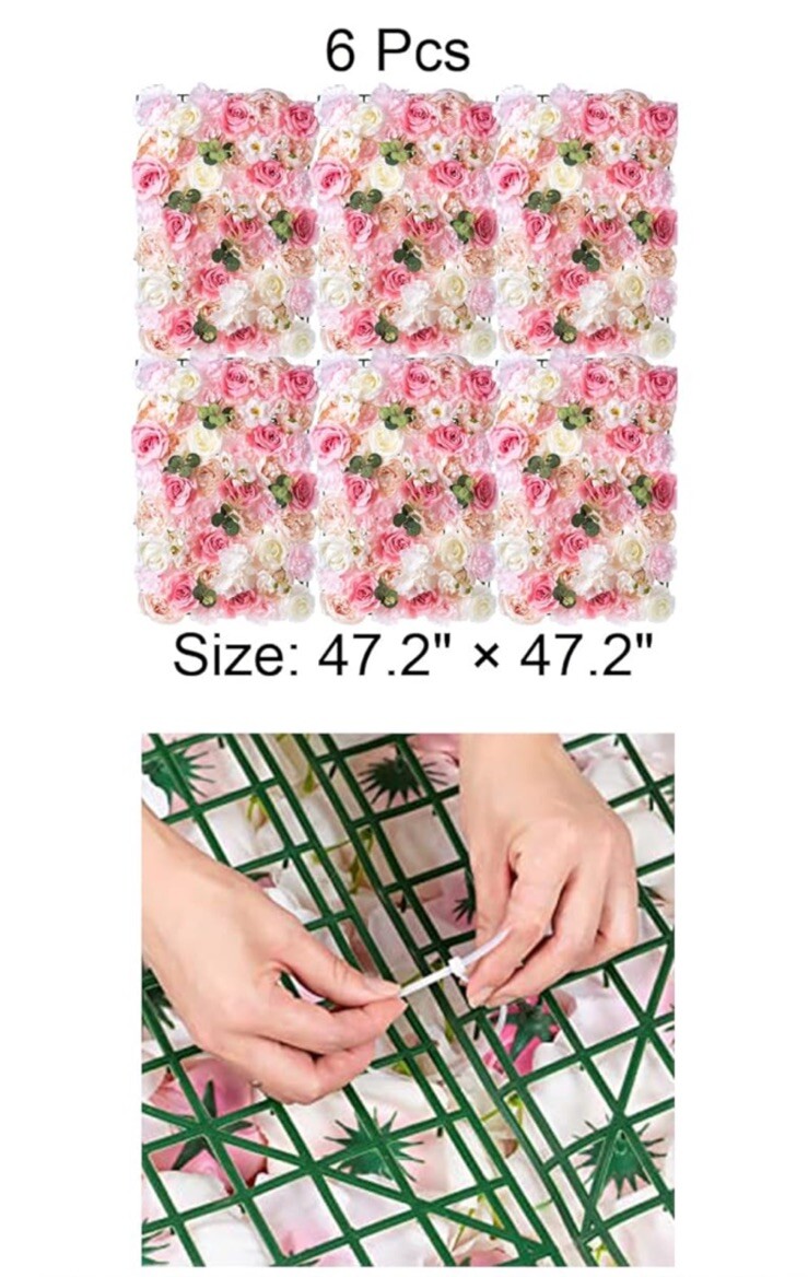 Flower Wall Panel Floral Backdrop-6pc. 24″ X 16″ For Wedding, Party, Decor-Pink