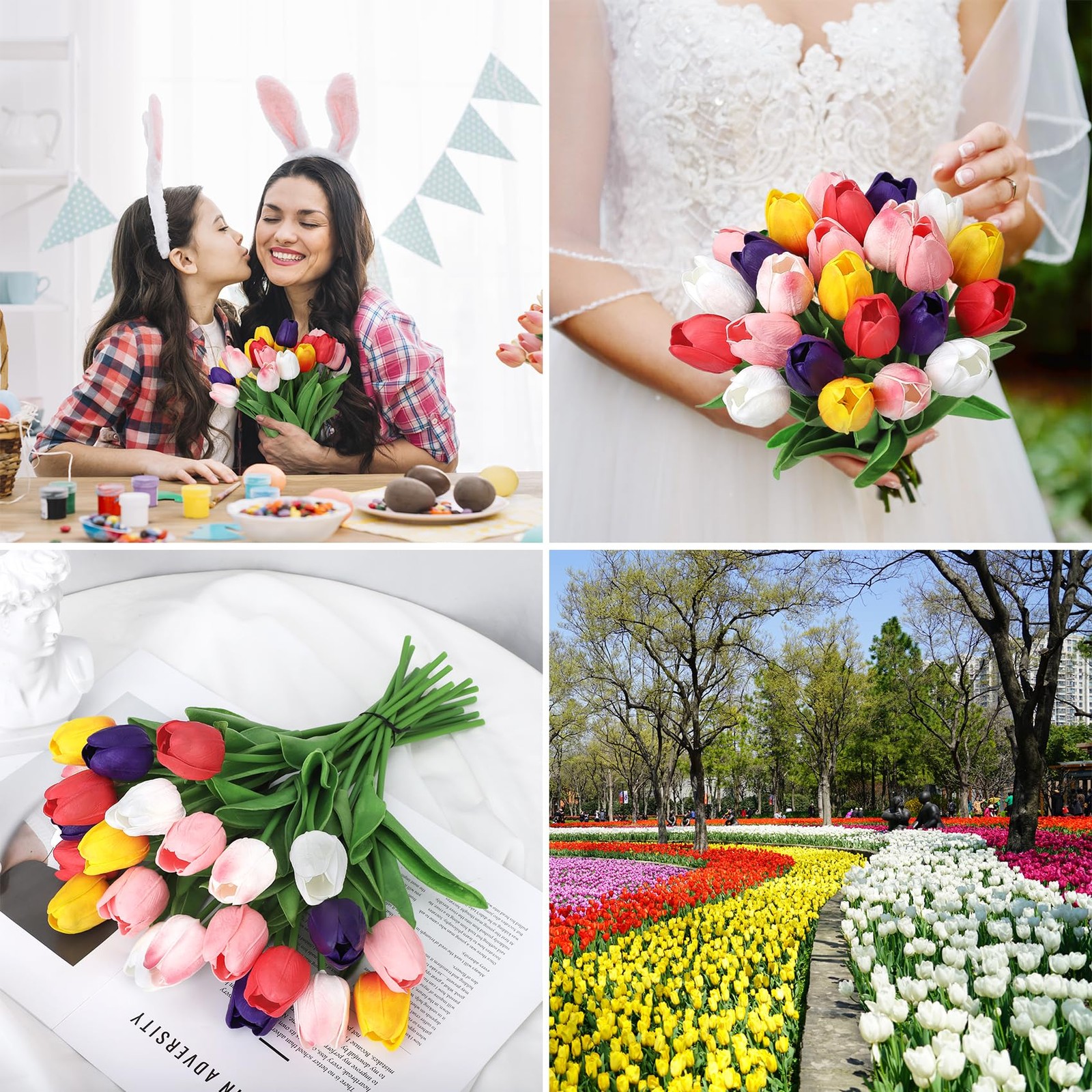 30 Pcs Multicolor Artificial Tulips Flowers for Decoration Real Touch PU Faux