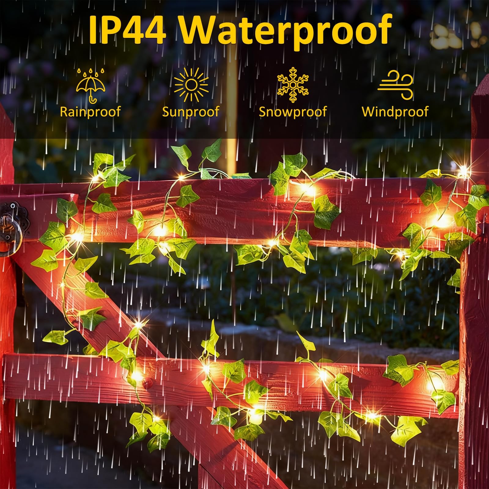 33Ft 100 LED Warm White Ivy Leaf Vine Fairy String Lights Battery Remote