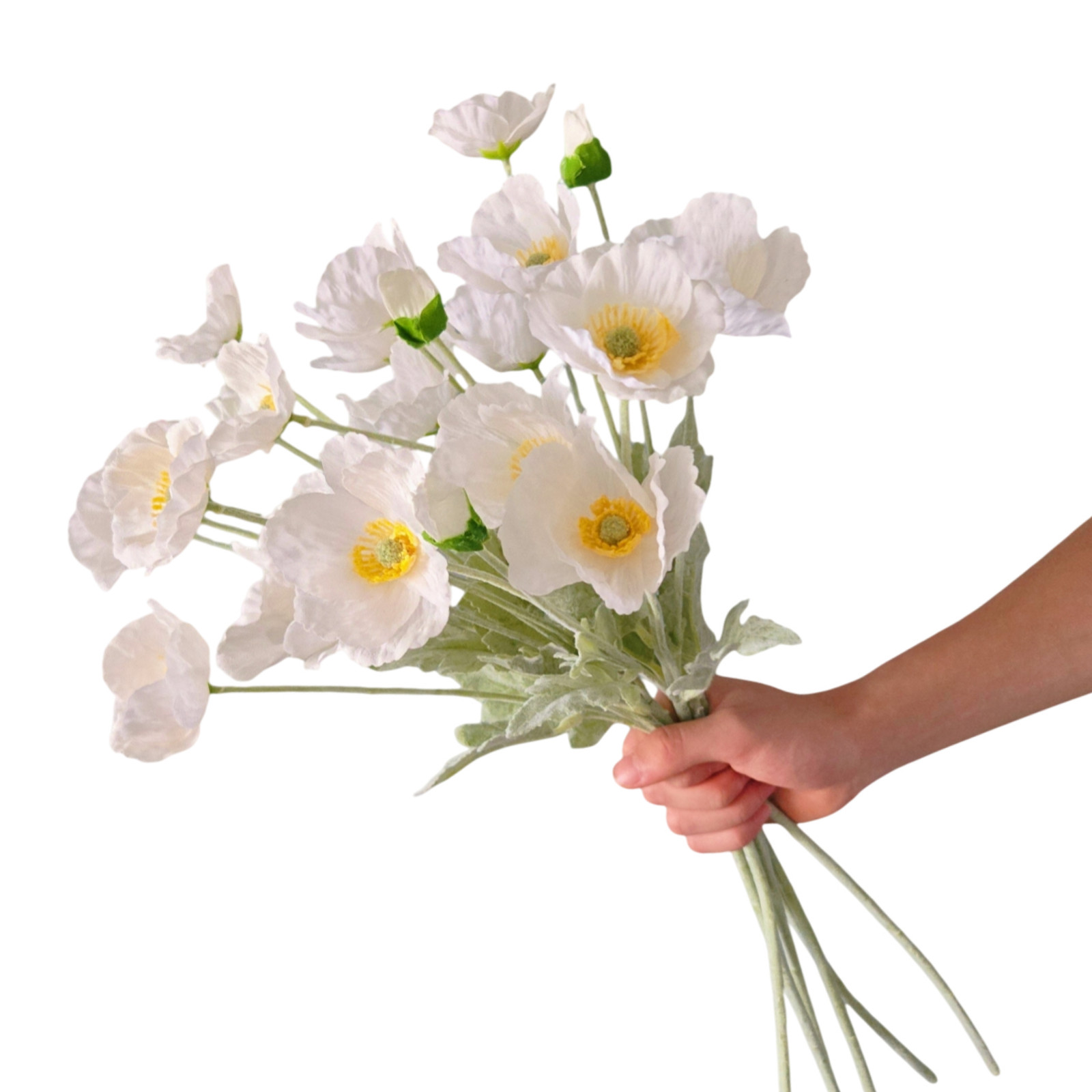 6-Piece Artificial Poppy Bouquet – Realistic silk frost 25.2”pink white