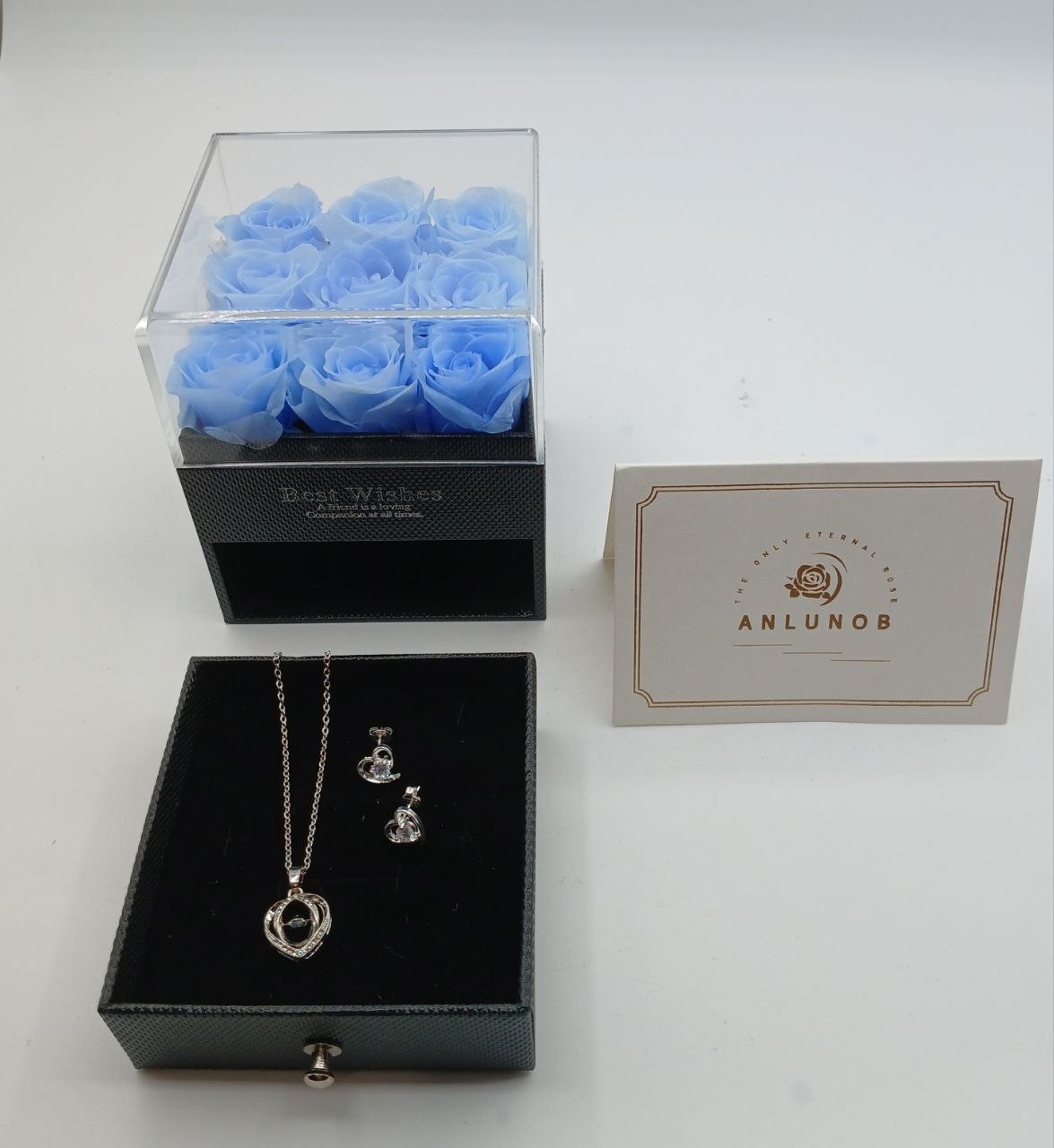 Anlunob Eternal Roses in a Box with Jewelry Set Gift for Mom Wife Girlfriend
