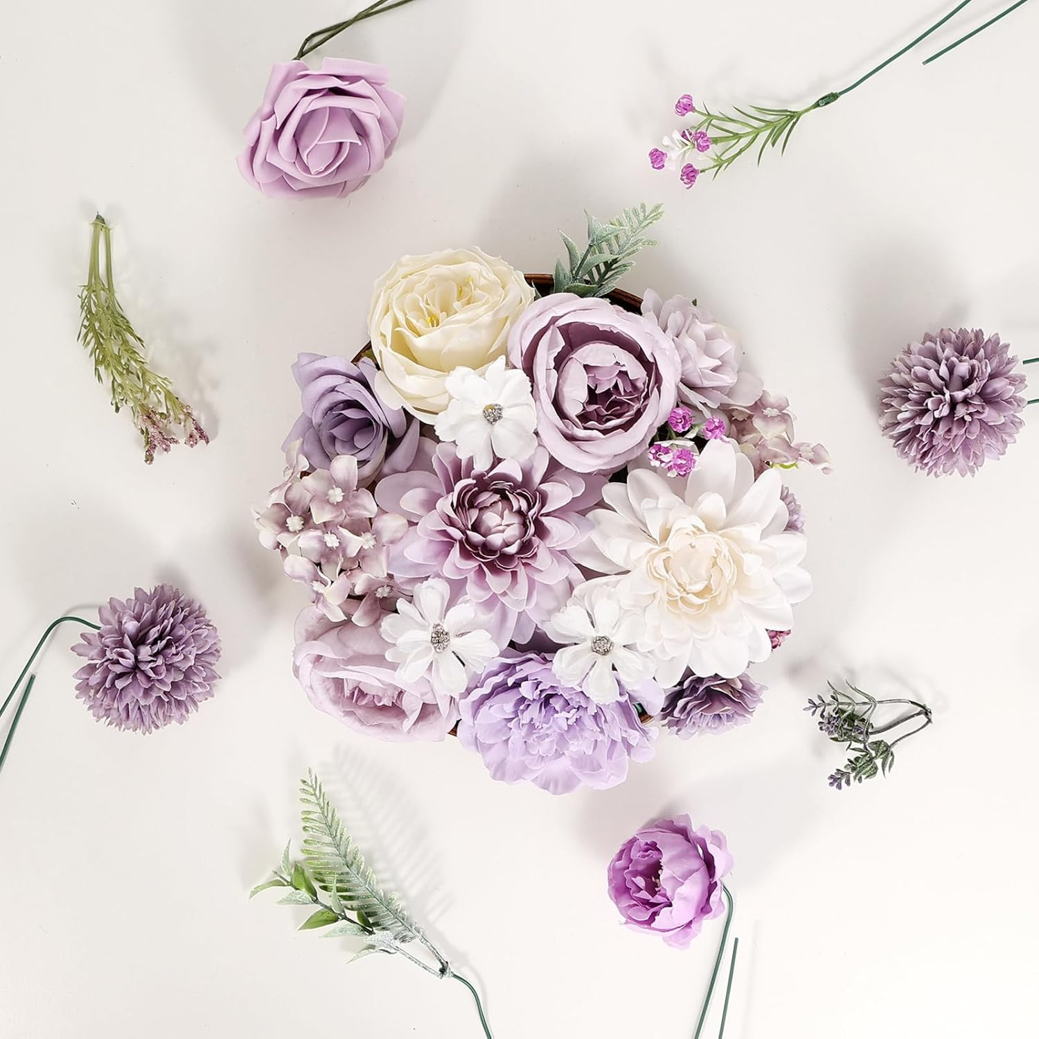Artificial Flowers Combo Purple Rose Hydrangea Fake Vintage