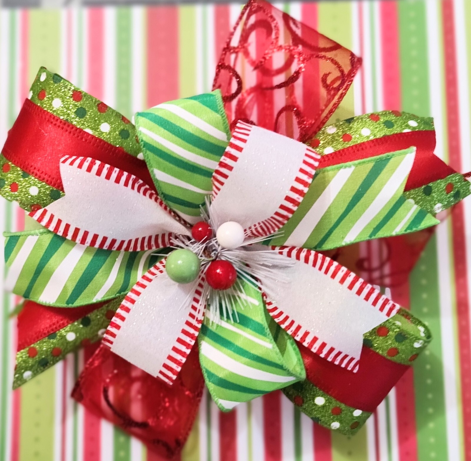 8×8 Grinch Inspired Wreath Bow, Lantern Bow, Door Hanger Bow, Swag or Mantle Bow
