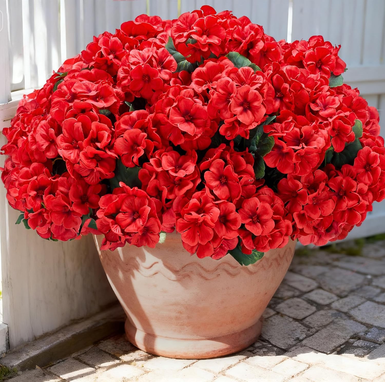 Artificial Geranium Flowers for Outdoors: 6 PCS Realistic UV Resistant Faux Red