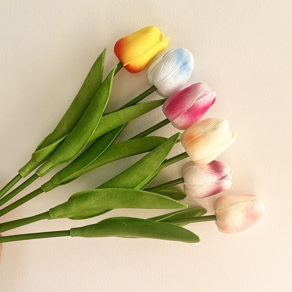 24PCS PU Artificial Tulips Fake Flowers for Wedding Bouquets Real Touch Latex…