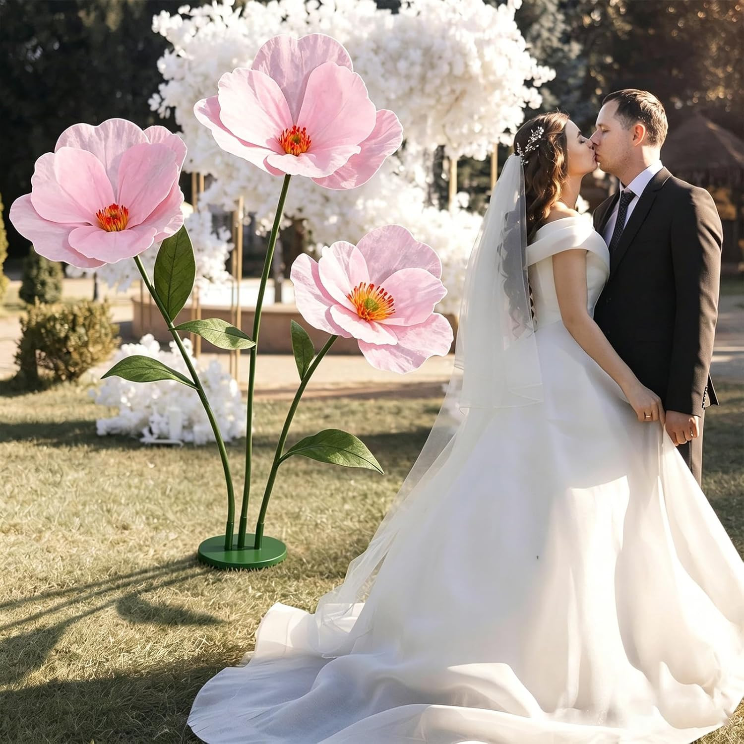 6Ft Pink Giant Flowers for Decoration with Stand, Large Artificial Poppy, Big Pa