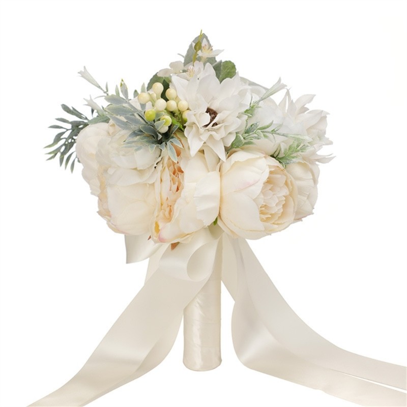 White Silk Flowers Ornament Handheld Flowers Wedding Valentine Day Party Decor