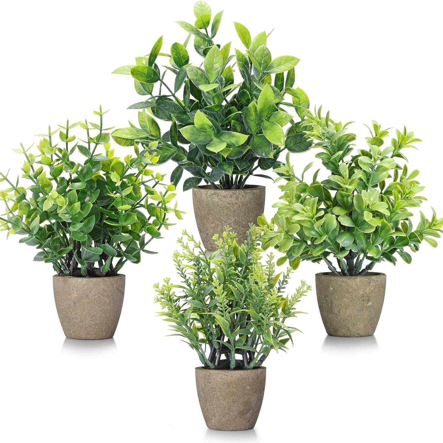 4 Pack Realistic Mini Eucalyptus Ceramic Potted Plants – Effortless Indoor Decor