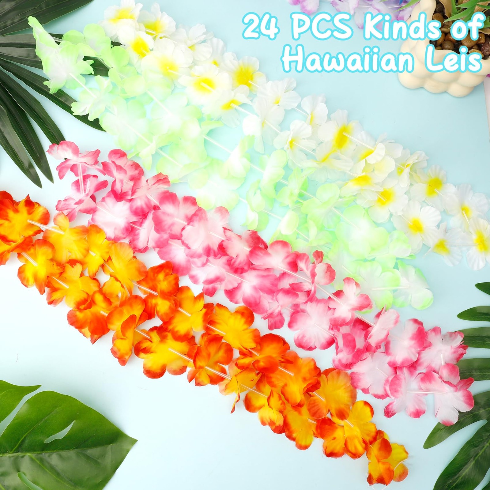 Hawaiian Leis for Luau Party Decorations 24PCS Hawaiian Leis Bulk Colorful Ha…