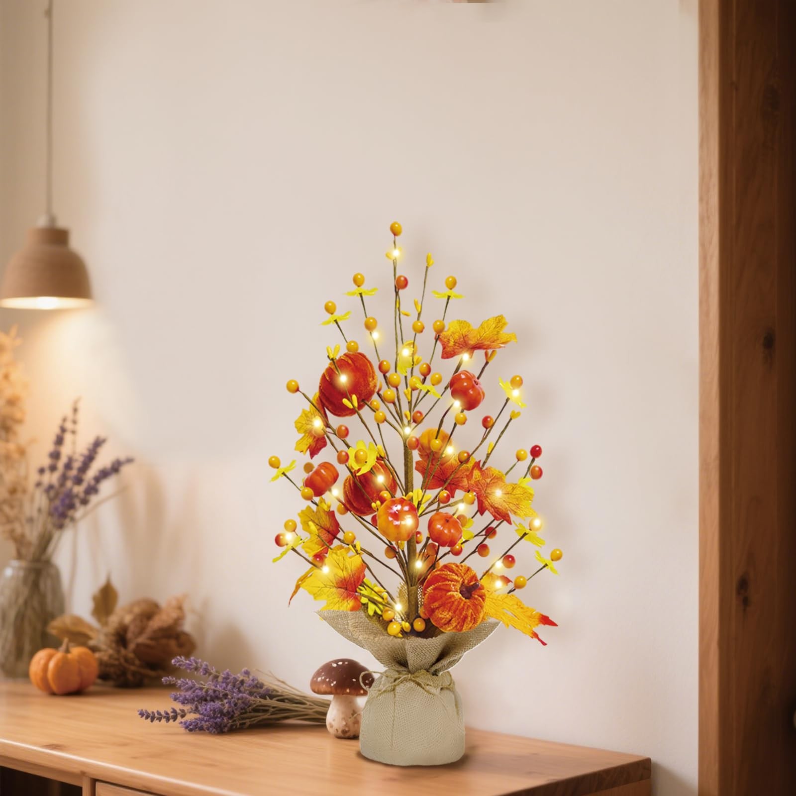 18 Inch Fall Decorations for Home Fall Tree with Fake Pumpkin Berry Leaves