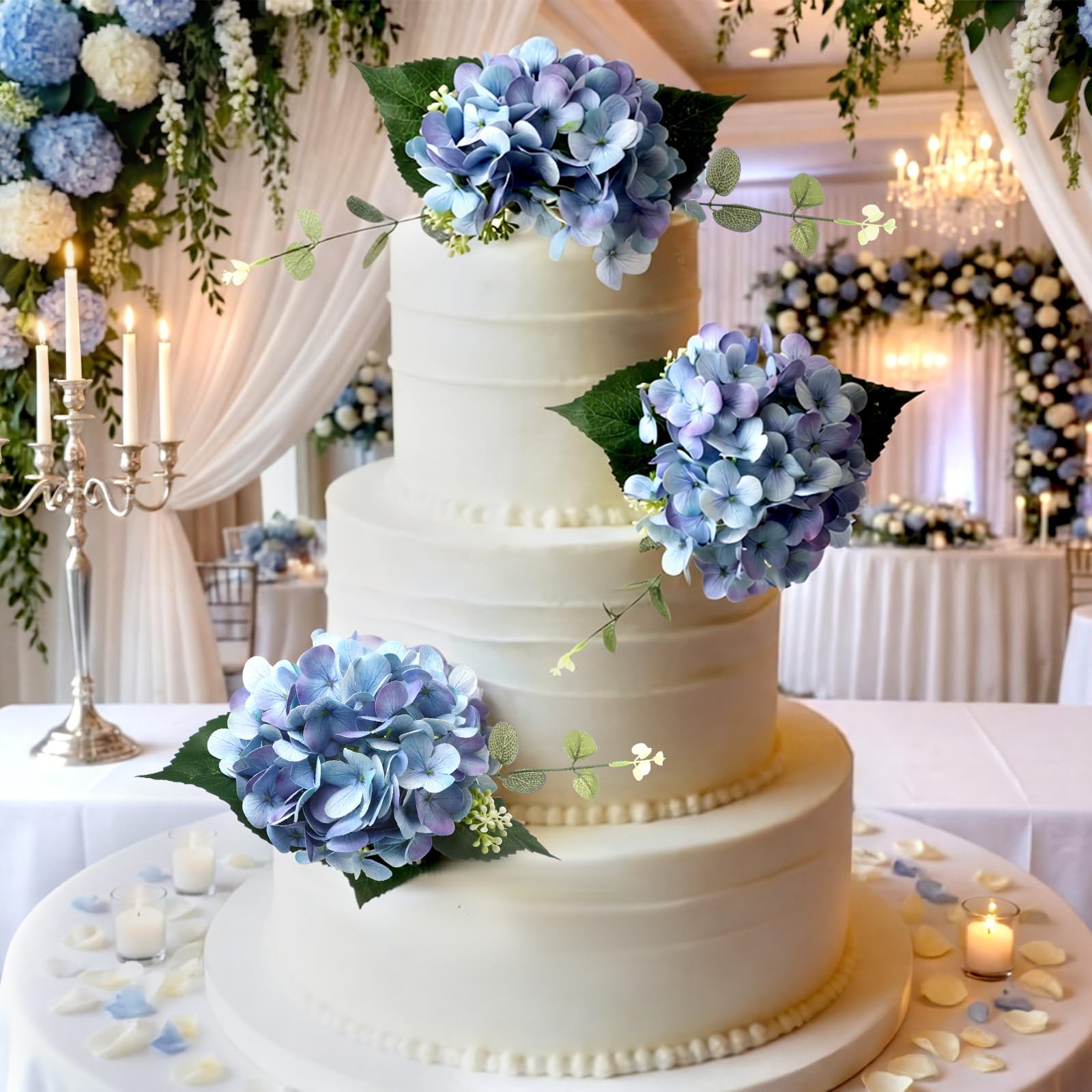 3 Pcs 7.87 Inches Pre-Made Blue Hydrangea Cake Toppers, Faux Flowers Decor fo…