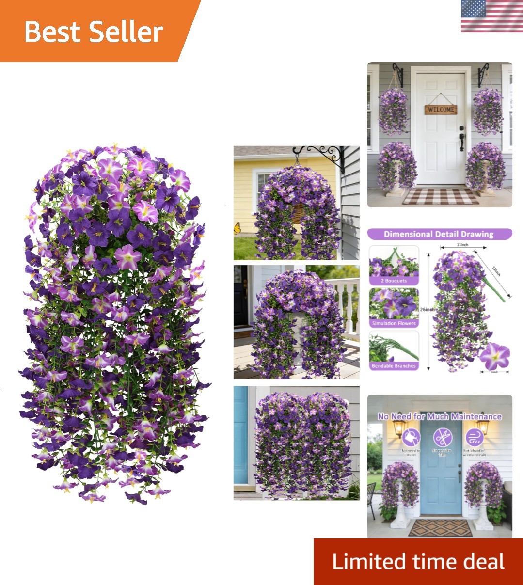 2 Pcs Lifelike Silk Hanging Flowers – Easy Arrange Outdoor & Indoor Decor