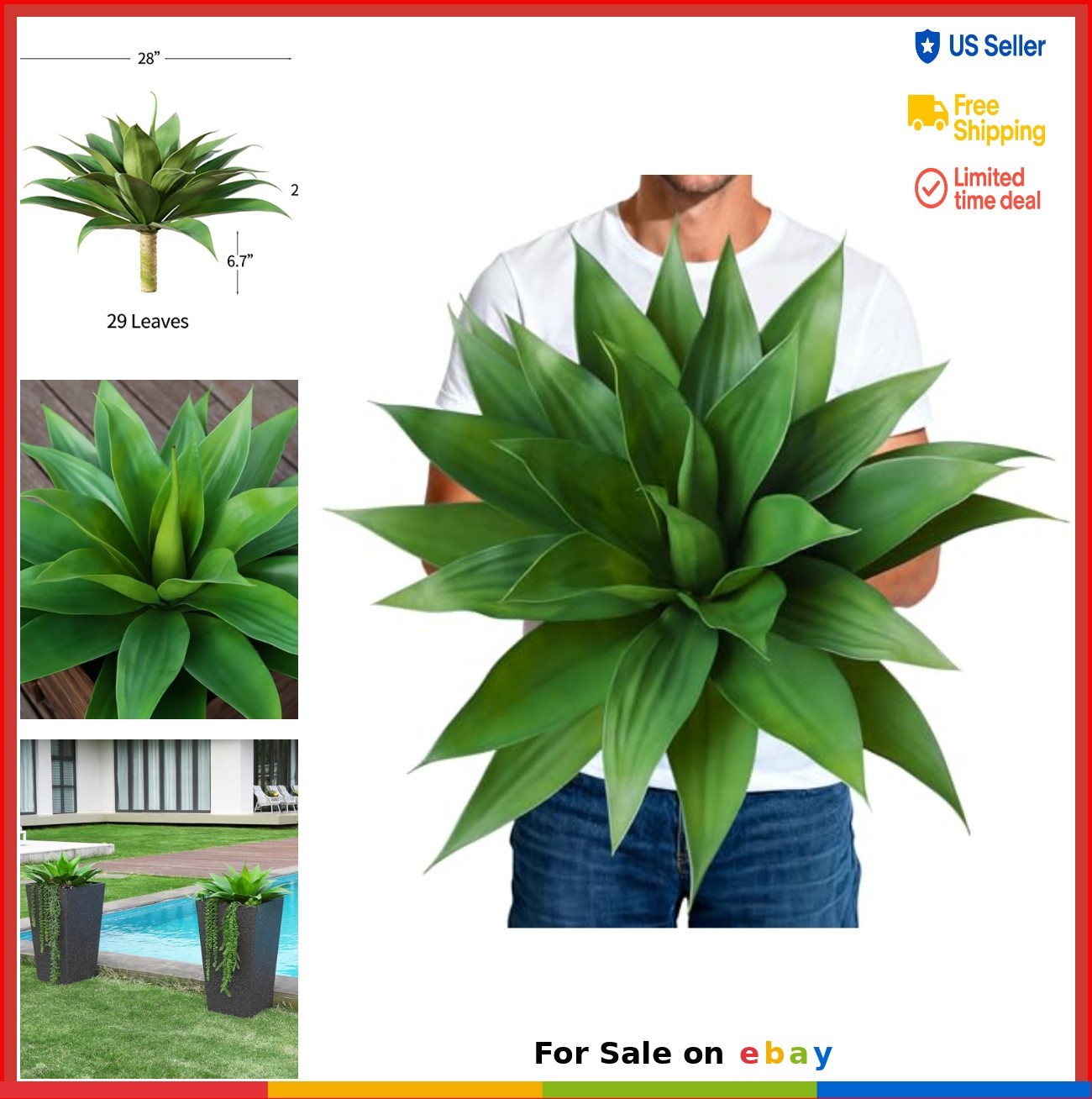 Artificial Agave Plant 28 Inch UV Resistant Faux Succulent Indoor Outdoor Home