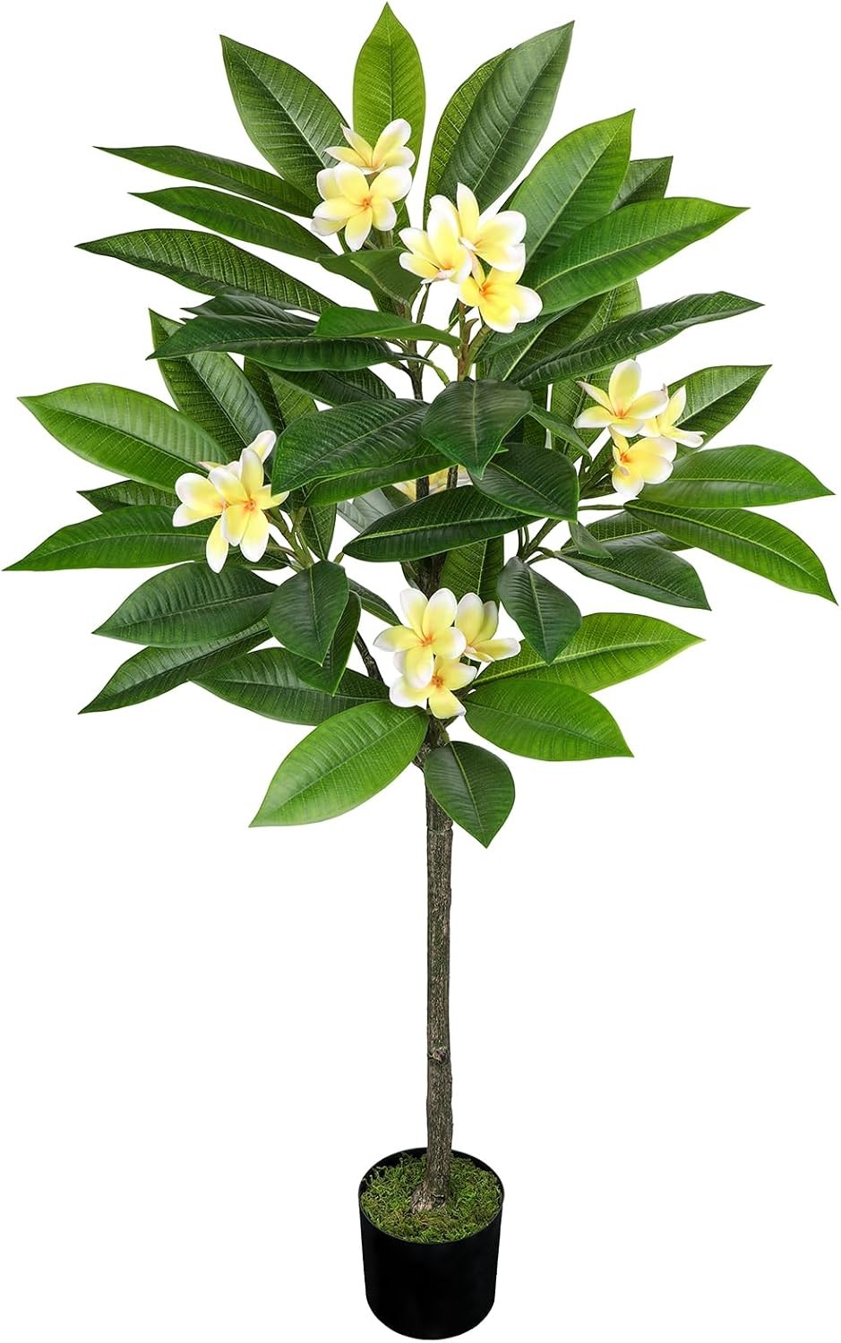 Artificial Plants Indoor 4.17ft Fake Tropical Plumeria Flowers Tree in Black Pot