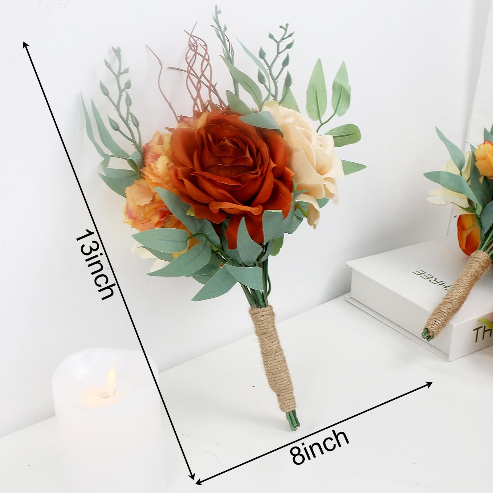 4 PCS 7 Inch Burnt Orange Artificial Flowers Bridesmaid Bouquet Wedding Decor