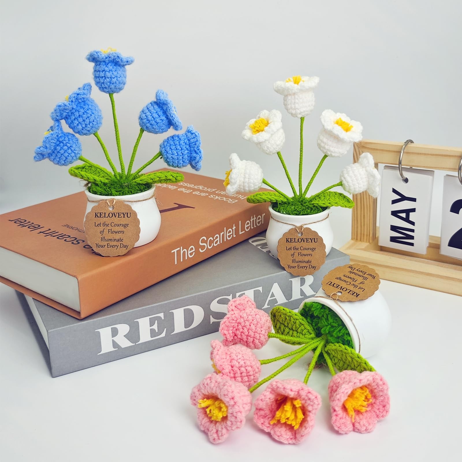 Crochet Flowers Bouquet Lily of The Valley Crochet Potted Plants Knitted Flow…