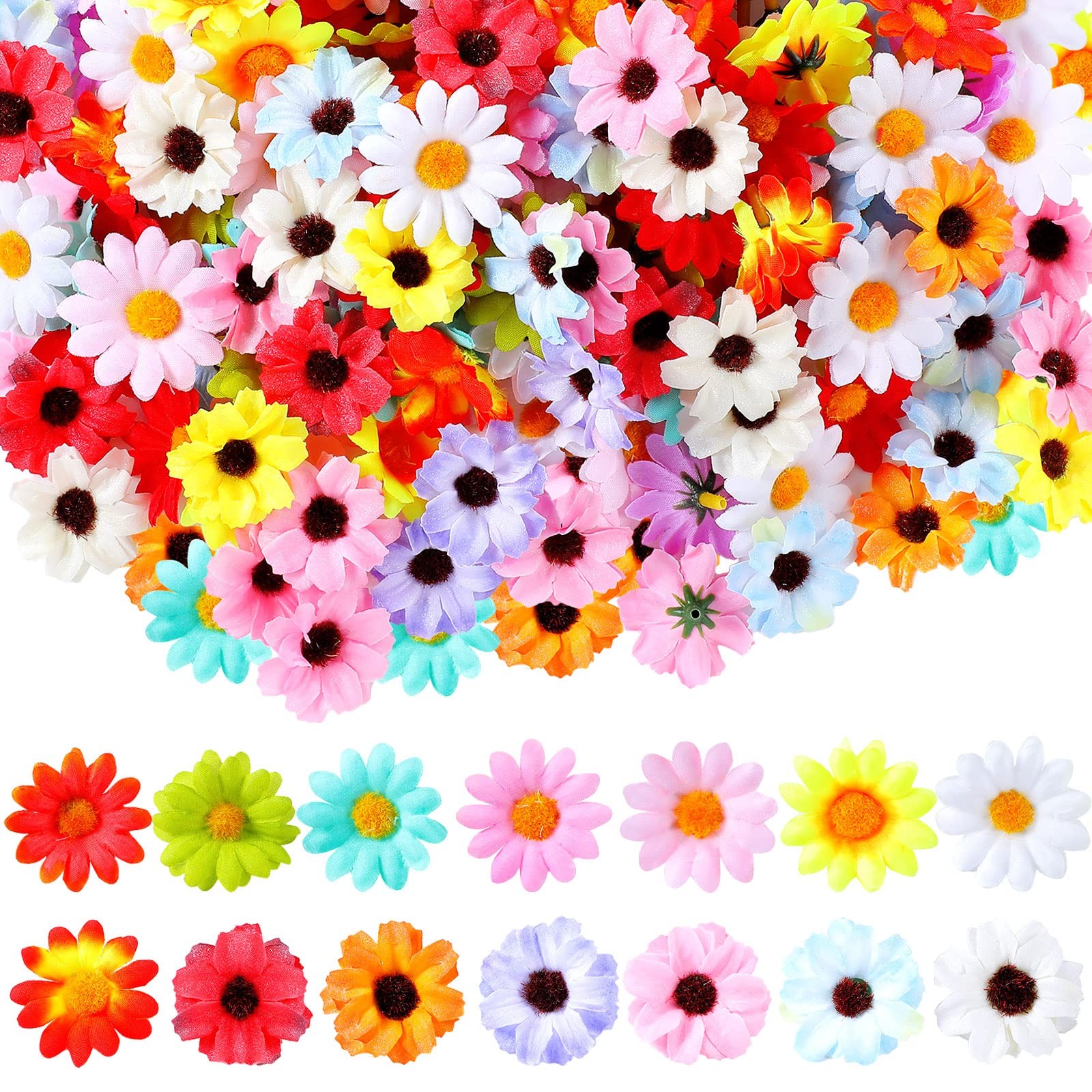 200 PCS Fake Daisy Flower Heads Crafts Mini Silk Artificial Faux Mix Color
