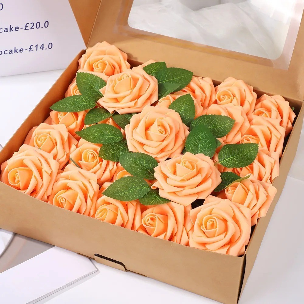 25pcs Artificial Flowers, Fake Flowers Roses W/stem For DIY Wedding Bouquets Cen