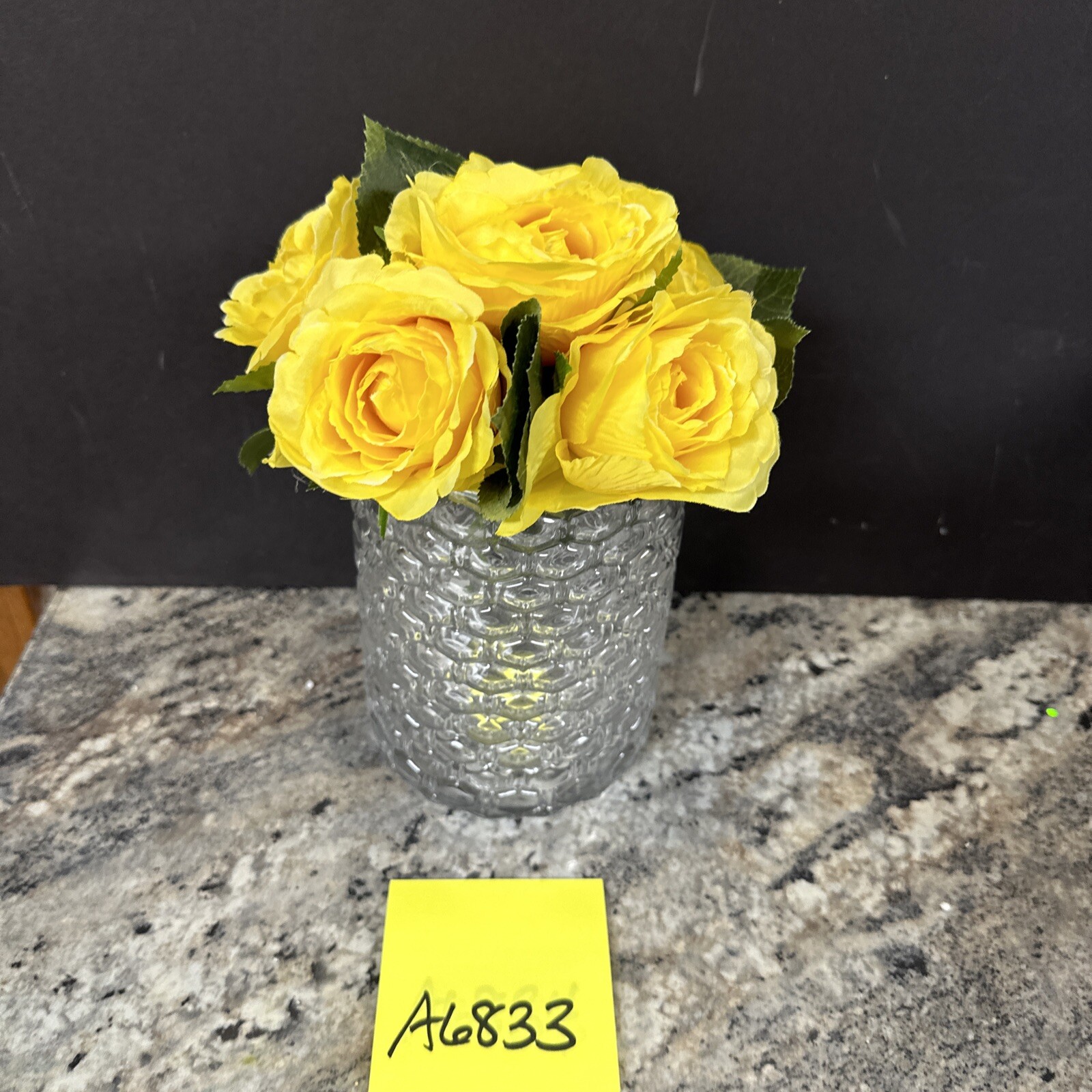 lovely yellow rose Floral Bouquet w/ Honeycomb Glass Vase valerie parr hill