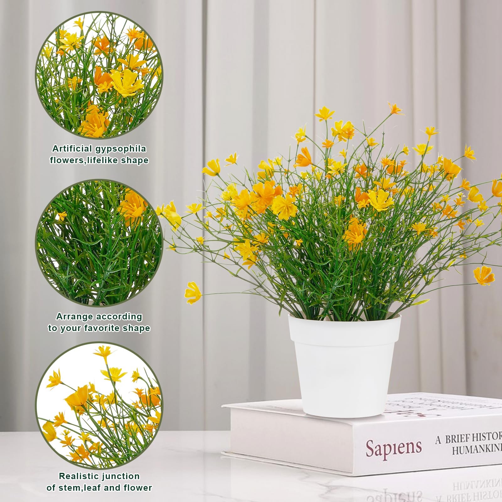 Babys Breath Potted Fake Plants with Flowers Faux Plants Indoor for Home Offi…