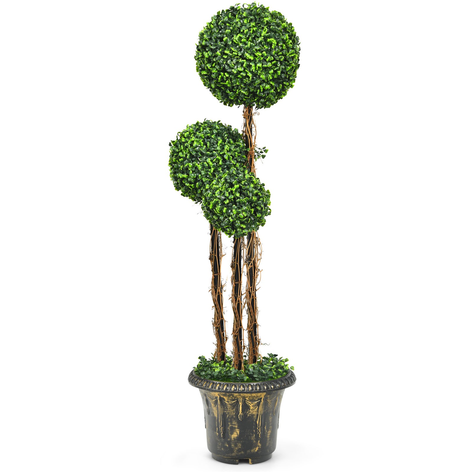 4 Ft Artificial Topiary Tree Fake Triple Ball Plant Home Office Decoration