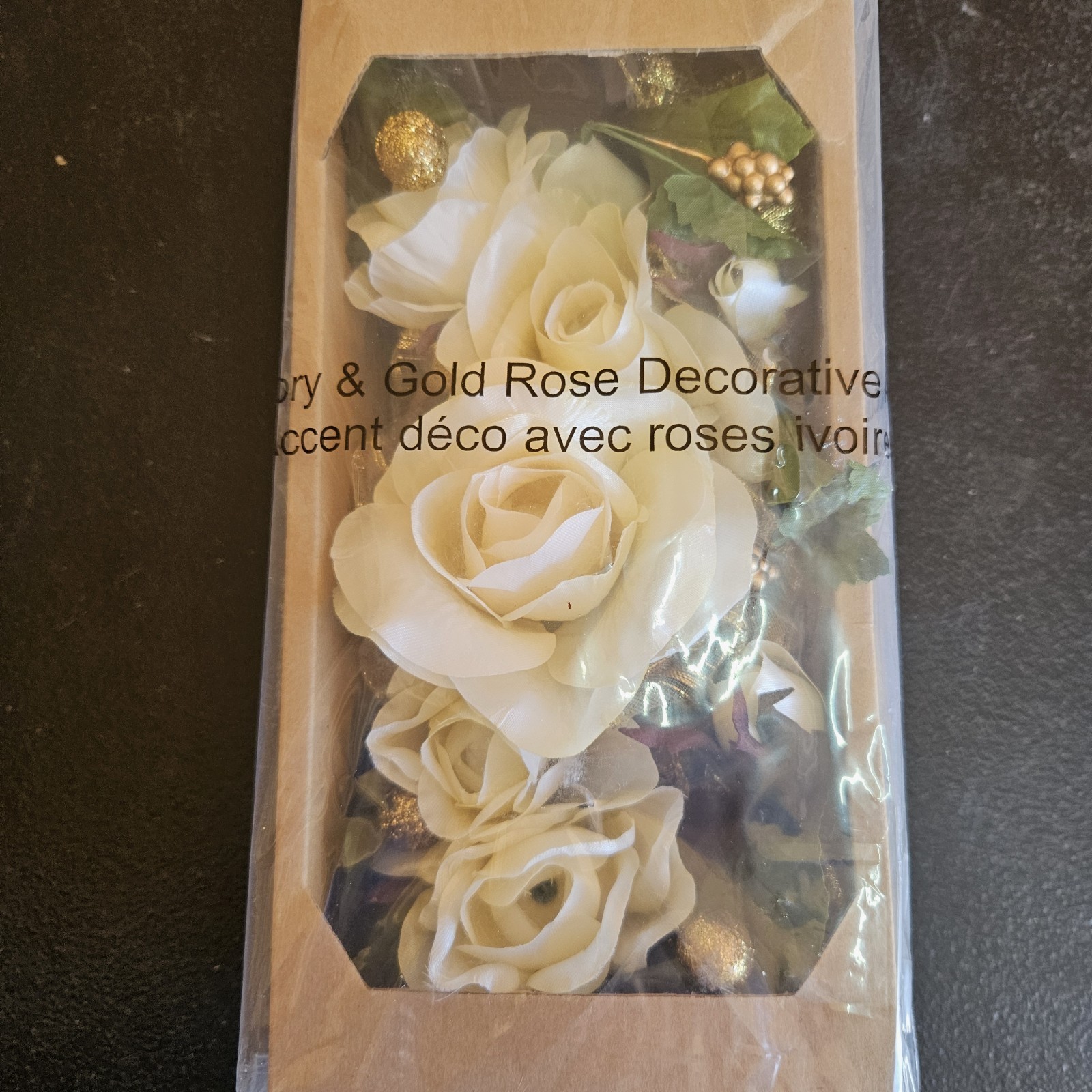 avon ivory & gold rose decorative accent