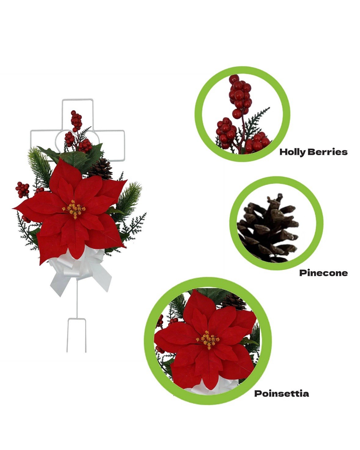 Mainstays 19.75” Artificial Red Poinsettia Wire Cross Cemetery Stakes – Set of 2