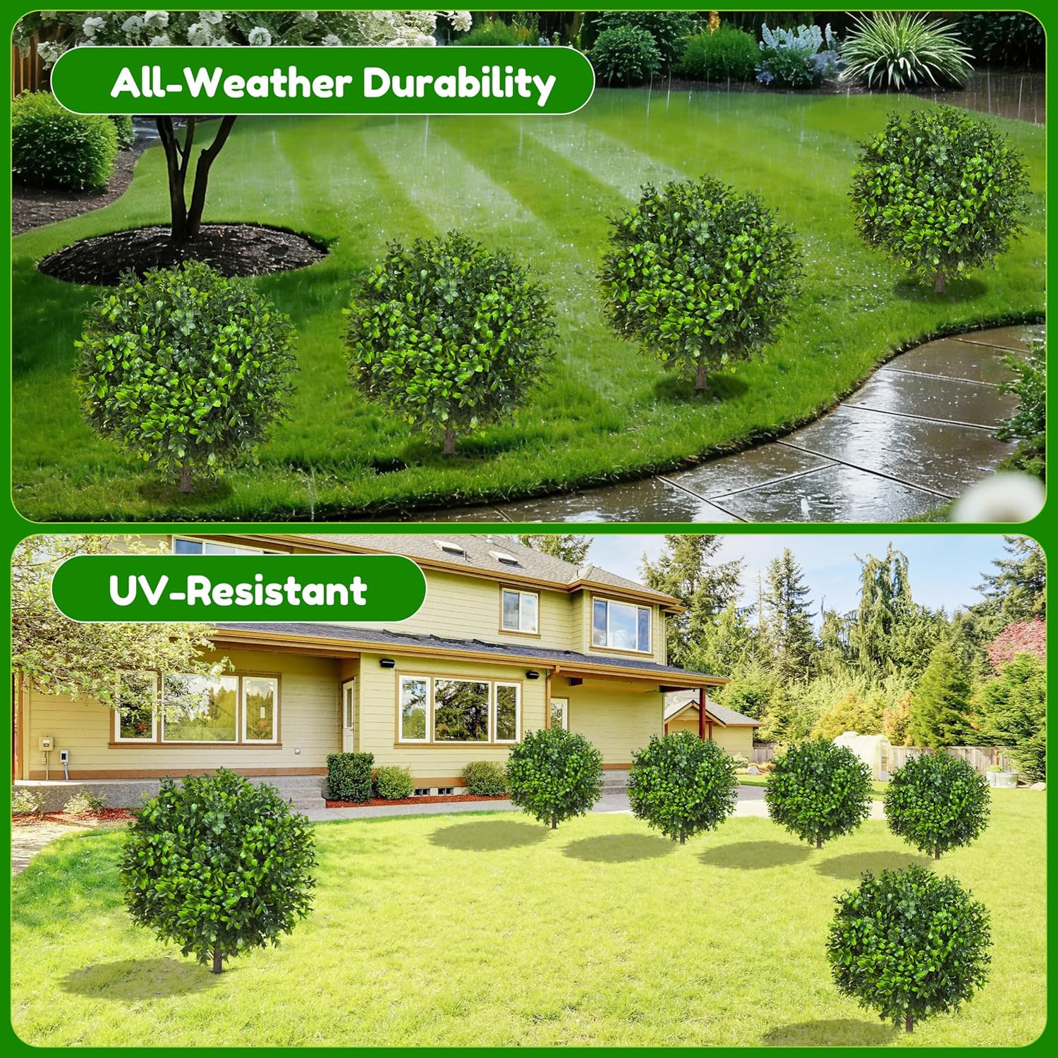 21.6 Inch Artificial Boxwood Topiary Bushes, Set of 4 Fake Shrubs, UV Resistant