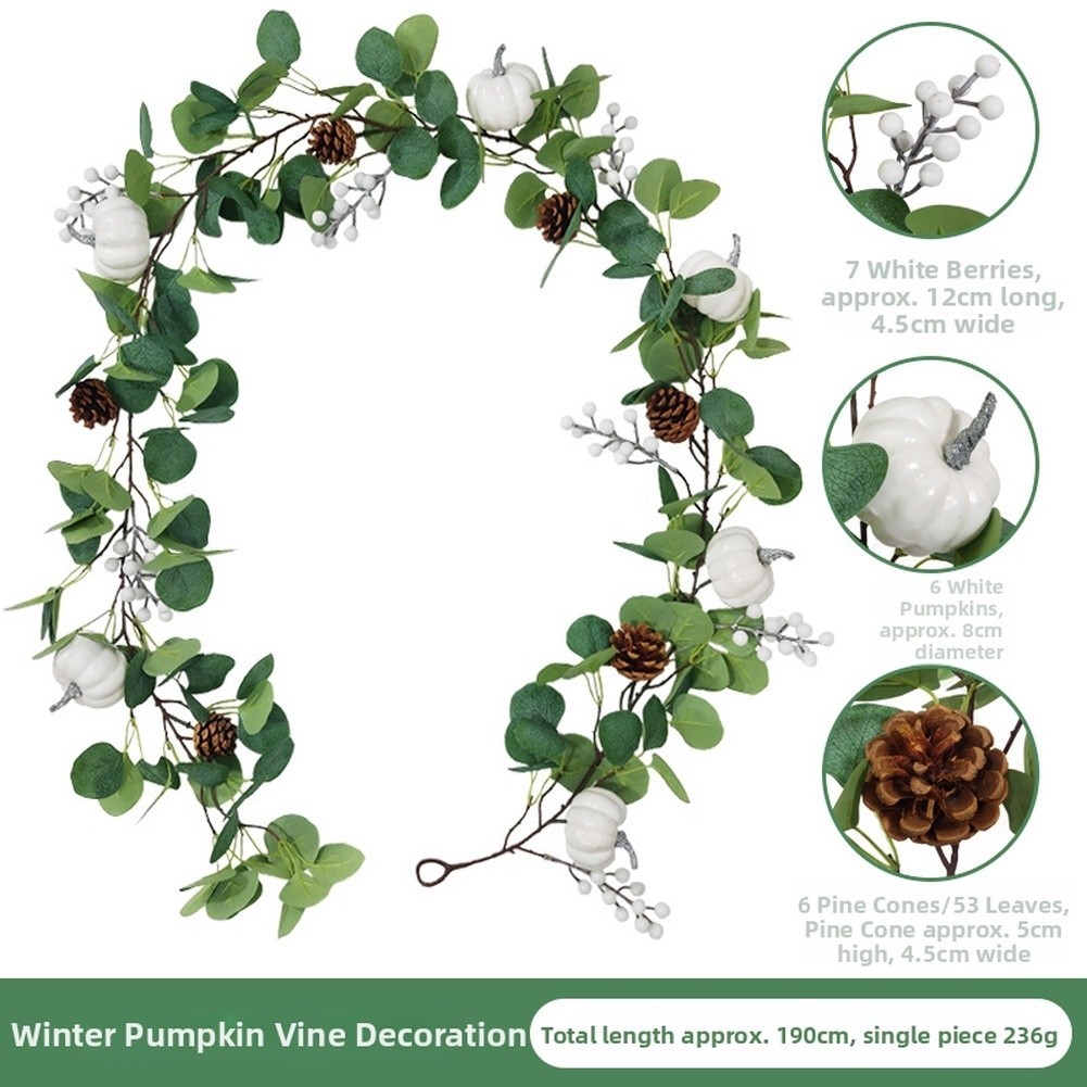 Artificial Pumpkin Vine Decor Winter Harvest Fall Wreath with Pinecones White