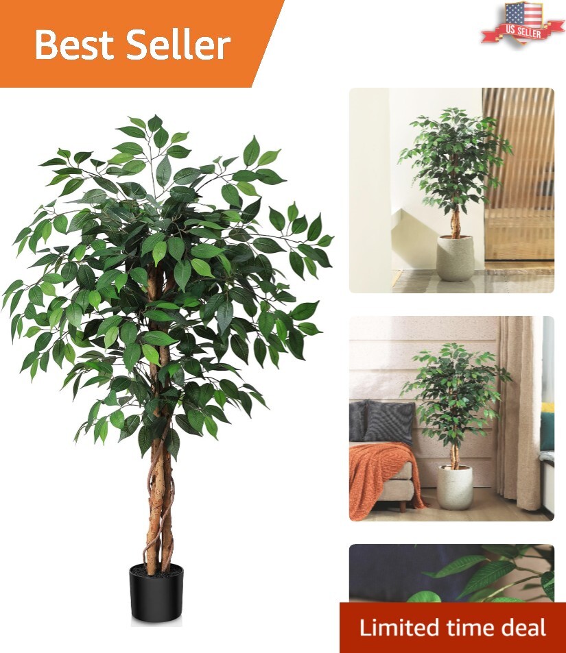 Versatile Lifelike Ficus Tree – 48in Indoor/Outdoor Faux Plant for All Seasons