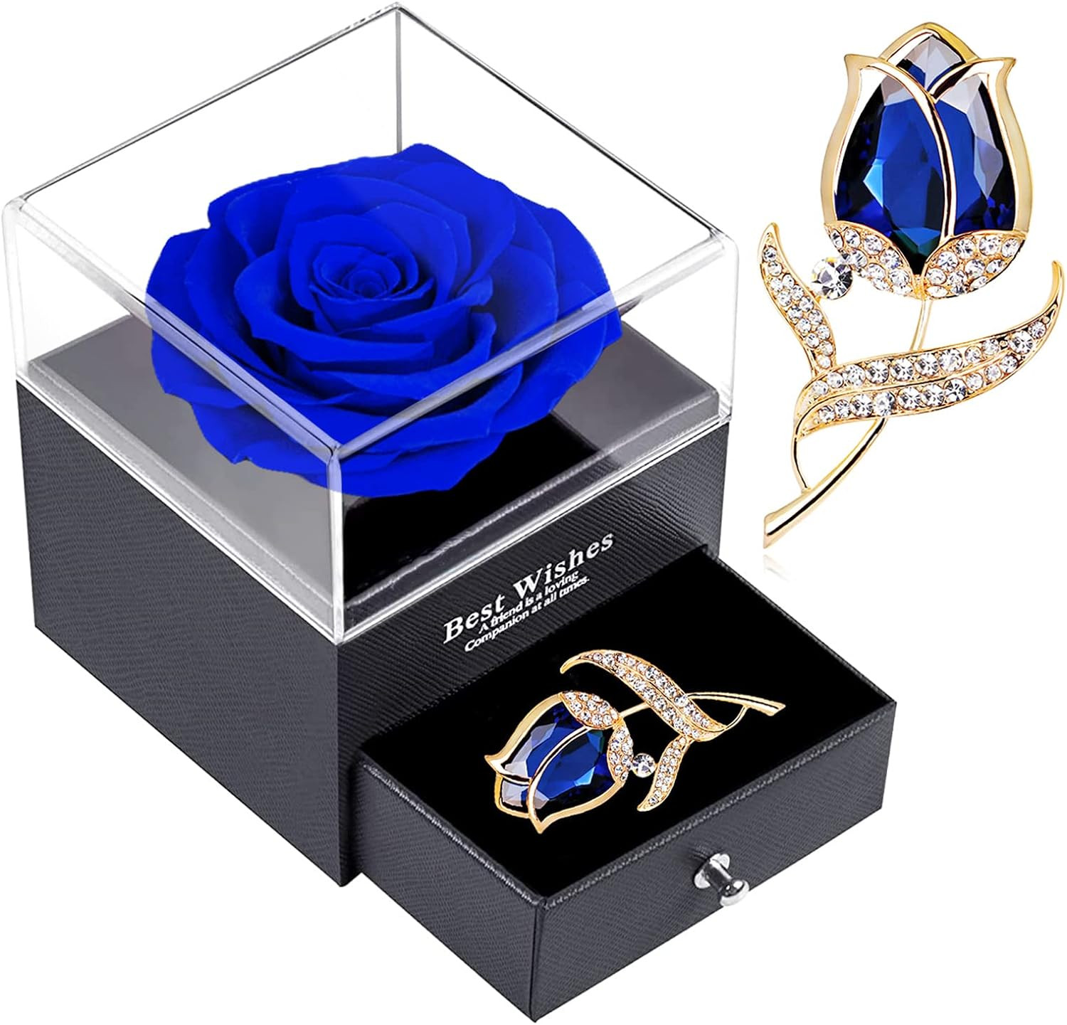 SWEETIME Preserved Red Rose Gift Box- Enchanted Real Roses with Ruby Brooch, Ete