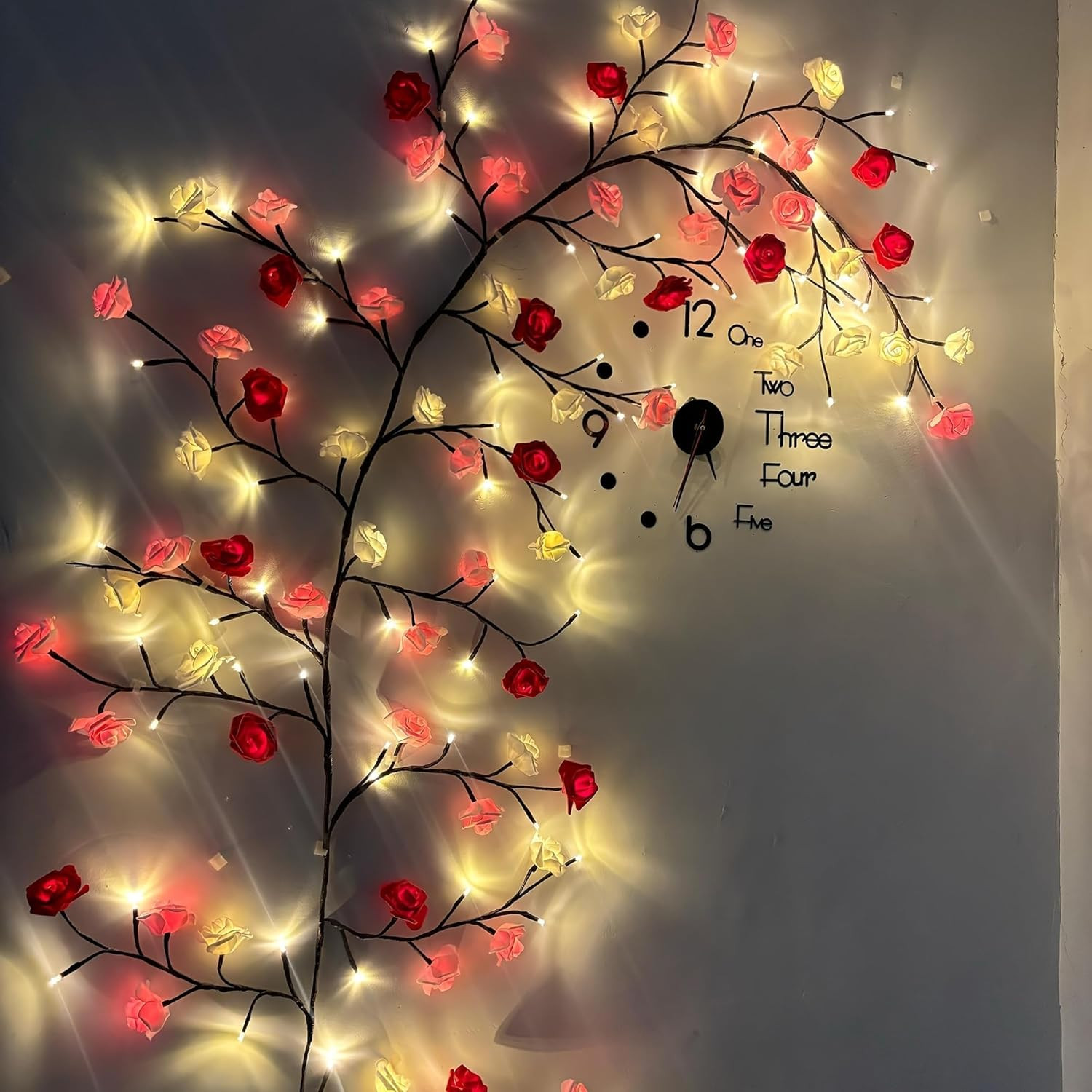 Luces de ramas de rosas con setenta y dos led y ocho modos con control remoto