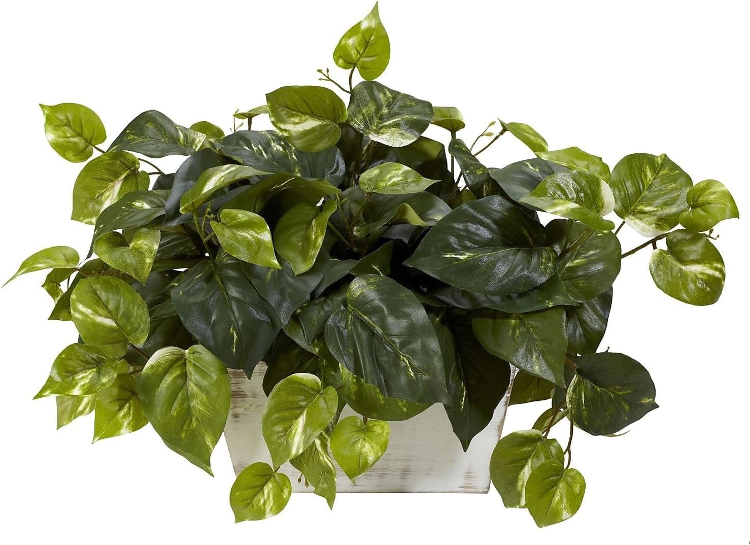 6713 Pothos with White Wash Planter Decorative Silk Plant, Green,20.5″ x 12″ x