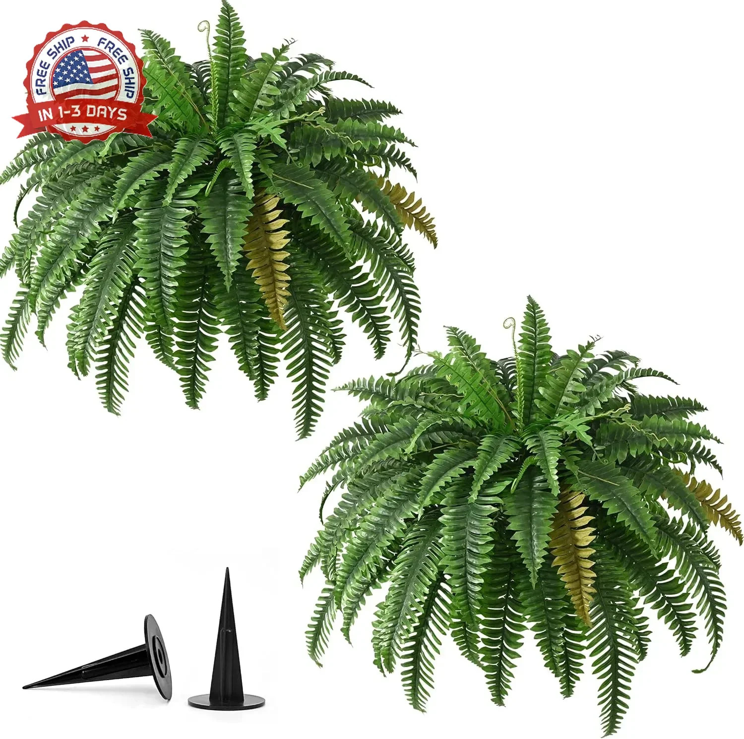 2PCS 45in Fake Ferns- Large Artificial Plants Outdoor, UV Resistant Artificial F