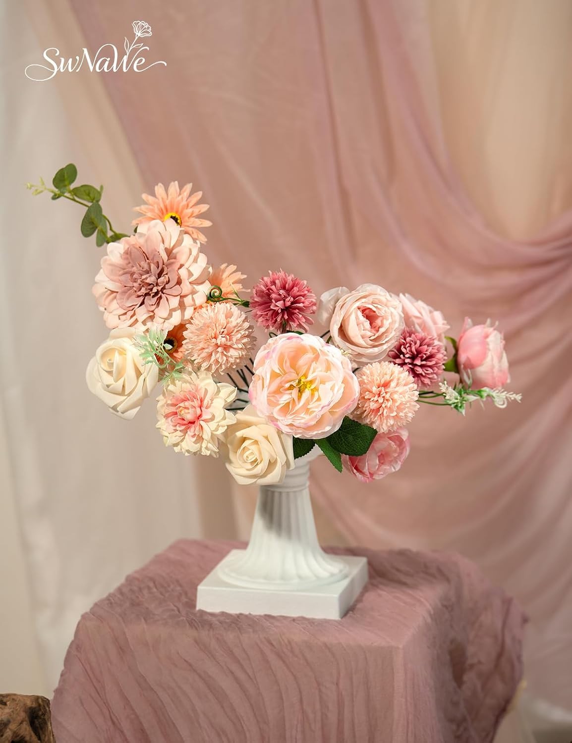 Pink Flowers Artificial Roses Combo Set Fake Pink Silk Flowers Faux Peony Flower