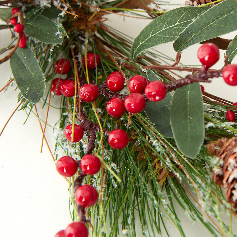 Lot of 4 Snowy Artificial Pine and Berry 28″ Sprays with Nest