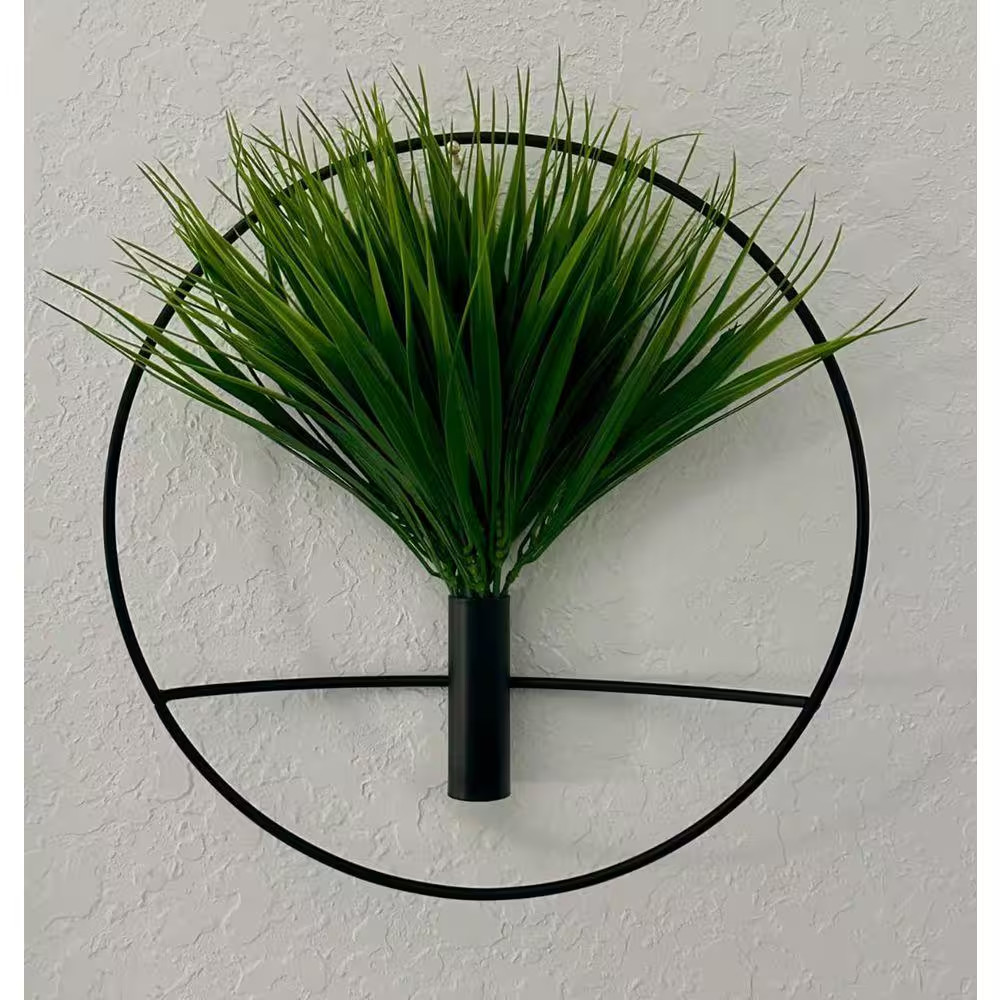 11 In. Green Artificial Grass, Wall Decor Metal Vase Decoration Holder, , Fake W
