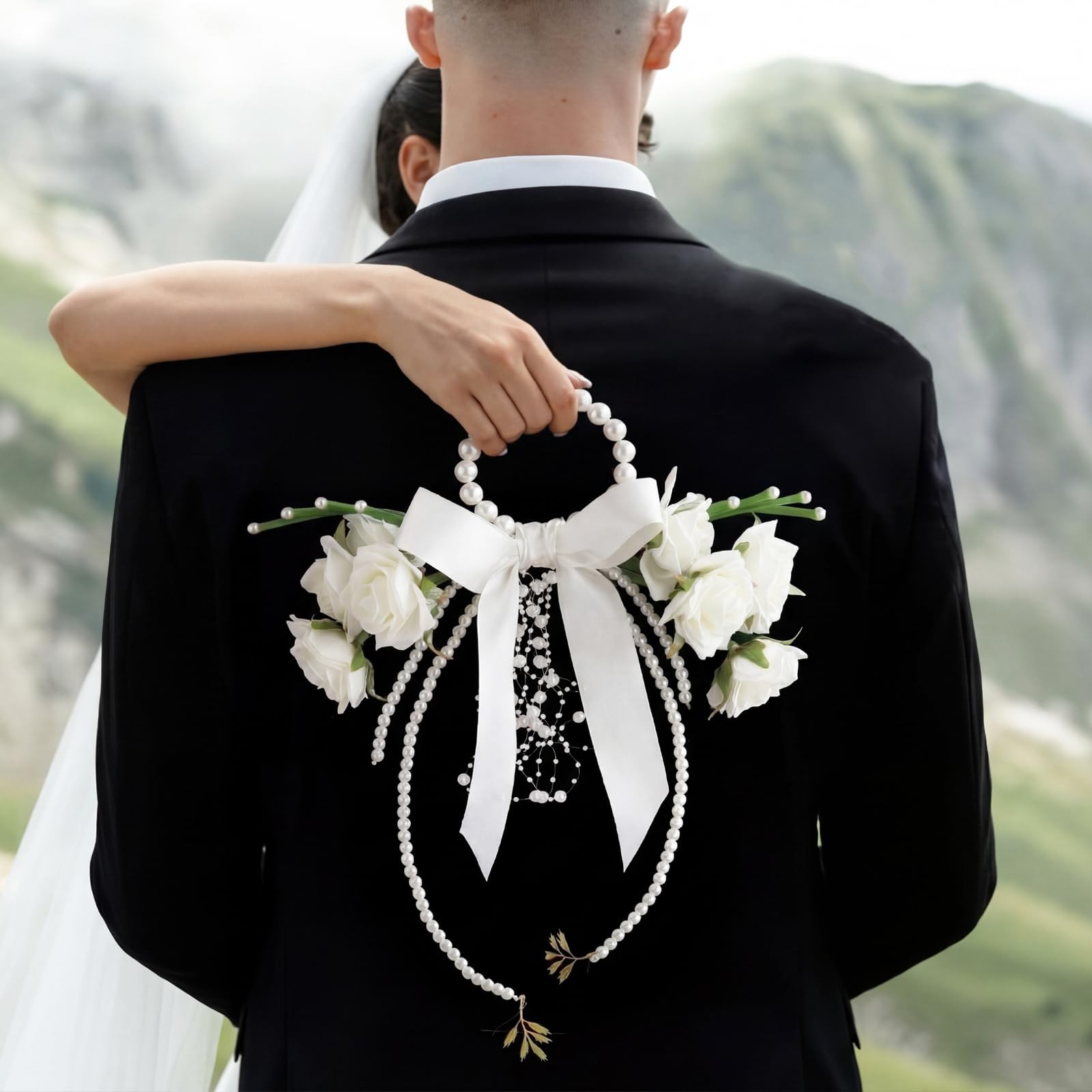 White Rose Bridal Pearl Handle Bouquet For Wedding Party Church Bridesmaid