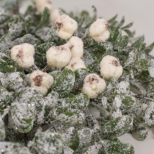 NEW FARMHOUSE SNOWY Candle Ring BOXWOOD GLITTERED BERRIES Christmas 6.5″ x 16″