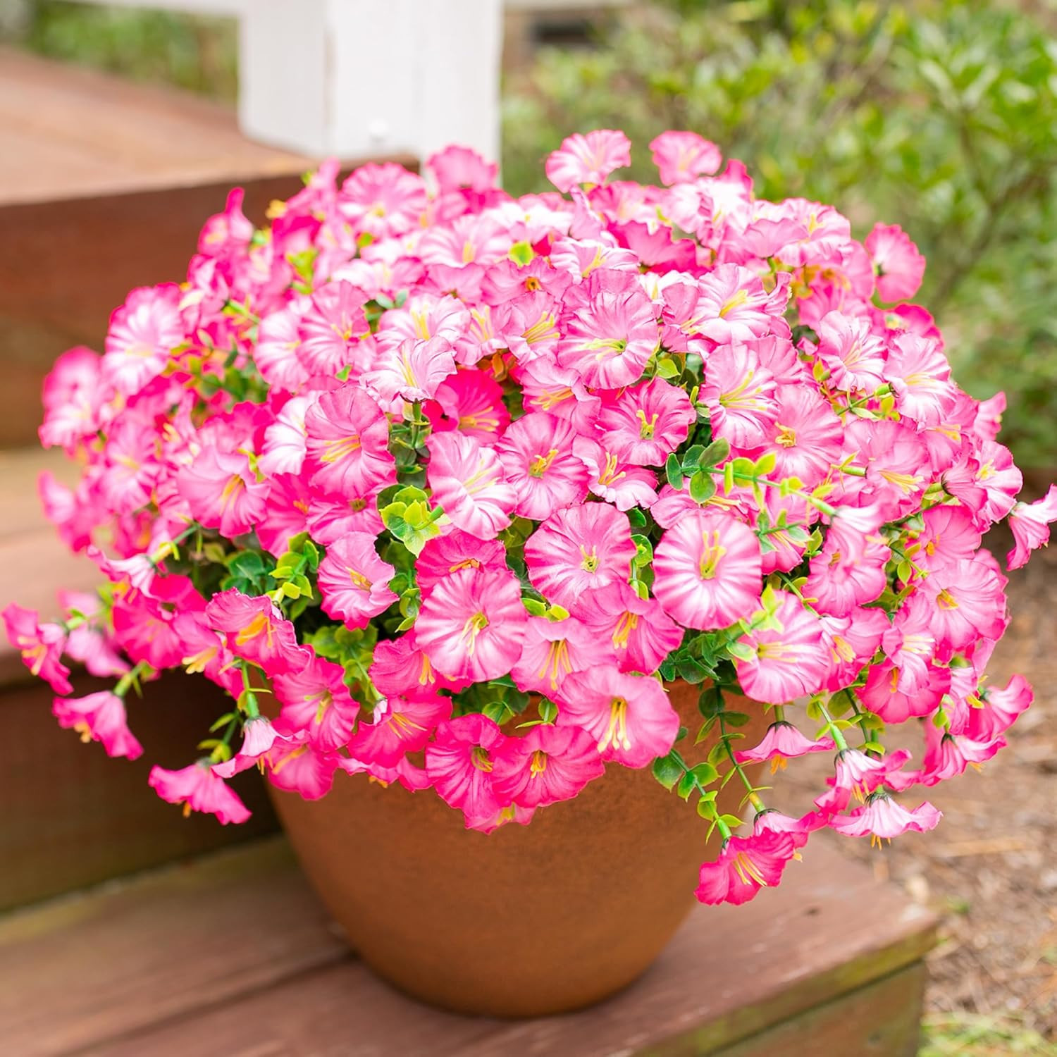 Artificial Fake Spring Outdoor Plants Flowers, 12 Bundles Gradient Pink