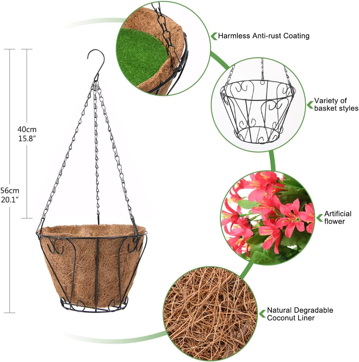 Artificial Fake Hanging Plants Flowers Basket for Spring Summer Outdoor Outside
