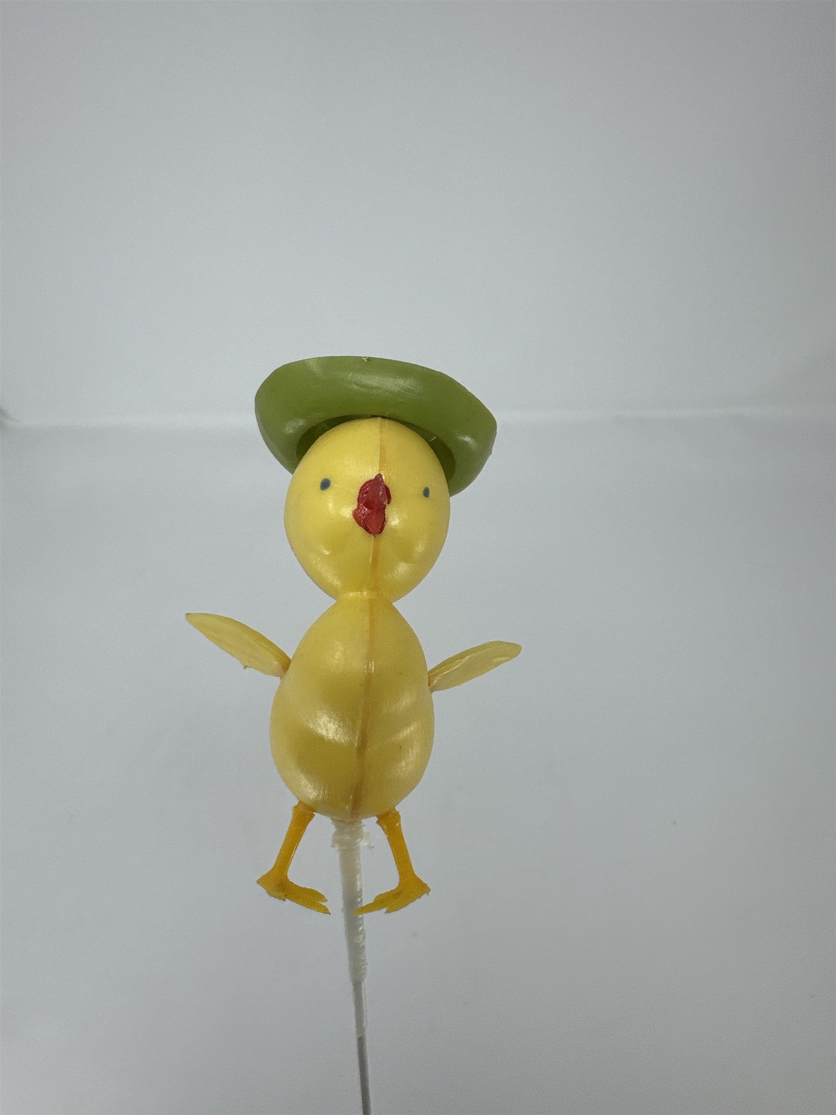 Vtg Yellow Plastic Duckling Floral Pick Green Hat MCM Retro Craft 13″