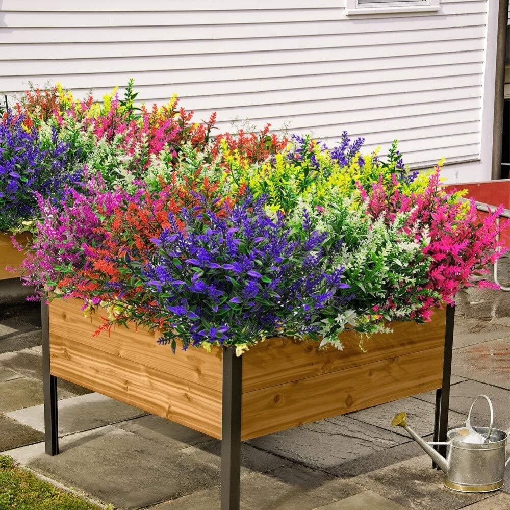 8 Bundles Artificial Flowers UV Resistant Fake Plants Outdoor Home Garden Decor
