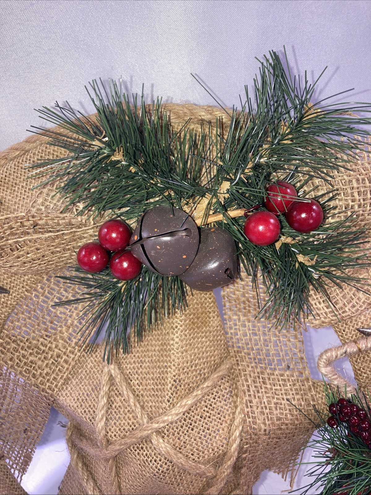 Christmas Country Wreath Burlap Lighted Handmade in USA 15” Star