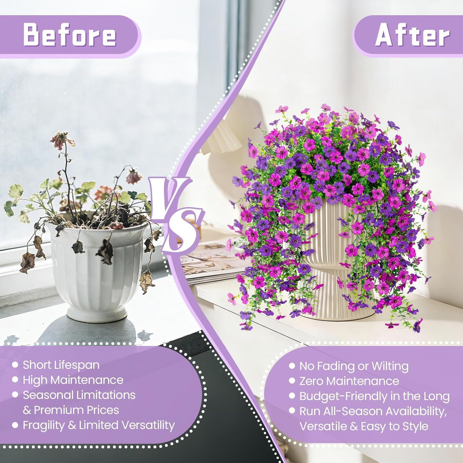Fake Artificial Hanging Flowers for Outdoor Spring Decor 2PCS Faux Silk Flowers