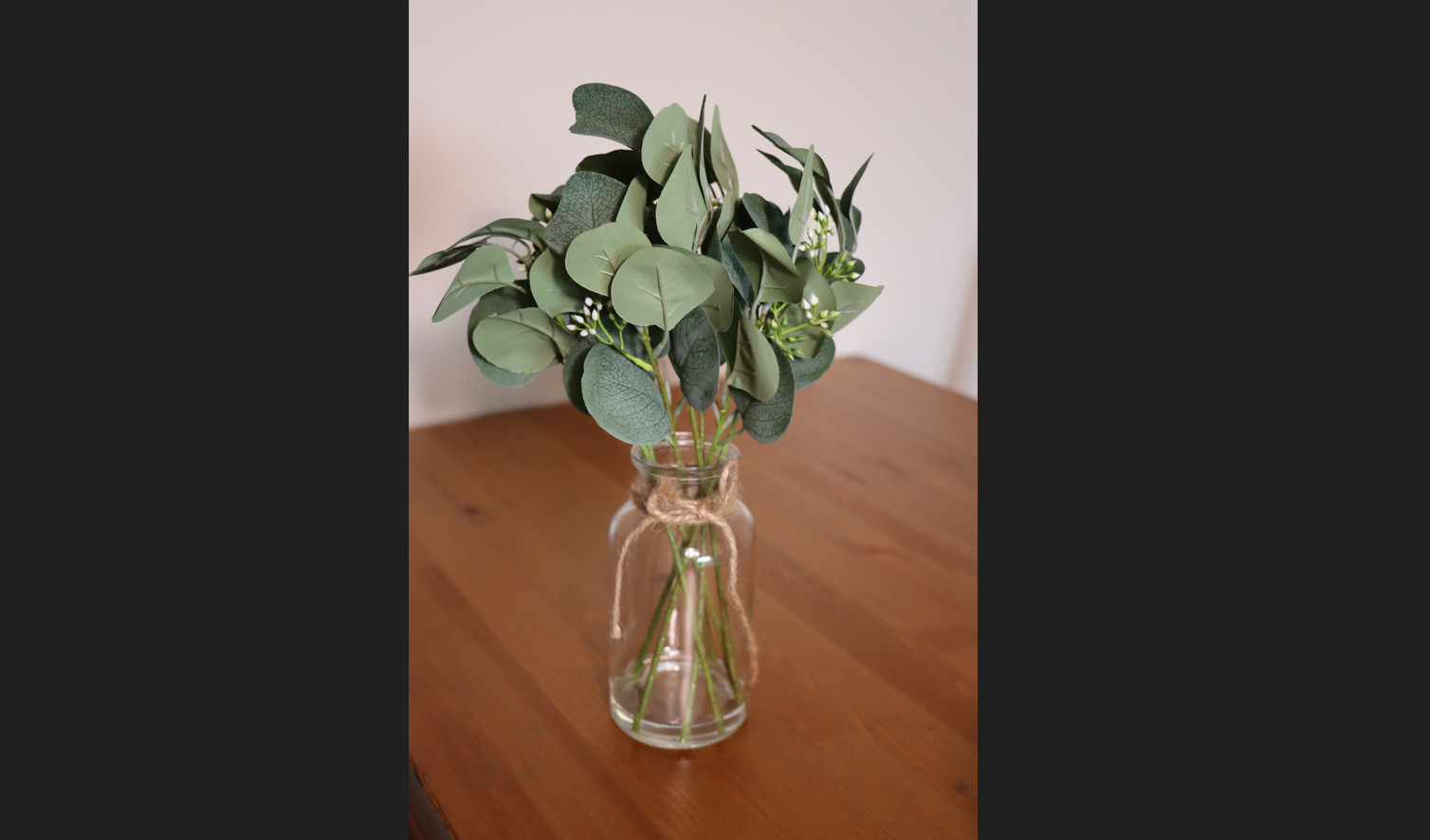 Artificial Eucalyptus in Glass Vase with White Buds Rustic Farmhouse Decor