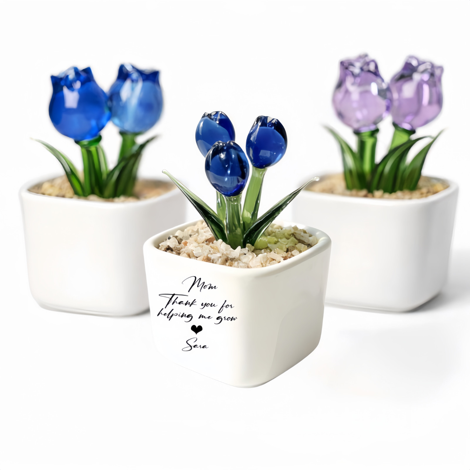 Custom Glass Tulip Flower Pot Personalized Gift for Mom Birthday Decor